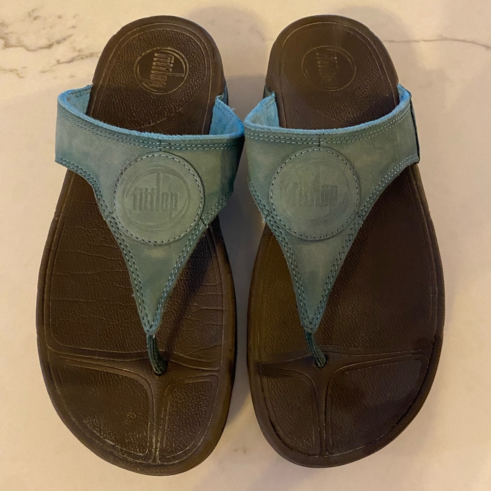 Fitflop Walkstar Blue Suede Sandals Size 8 Summer Vacation Beach Comfort Thongs